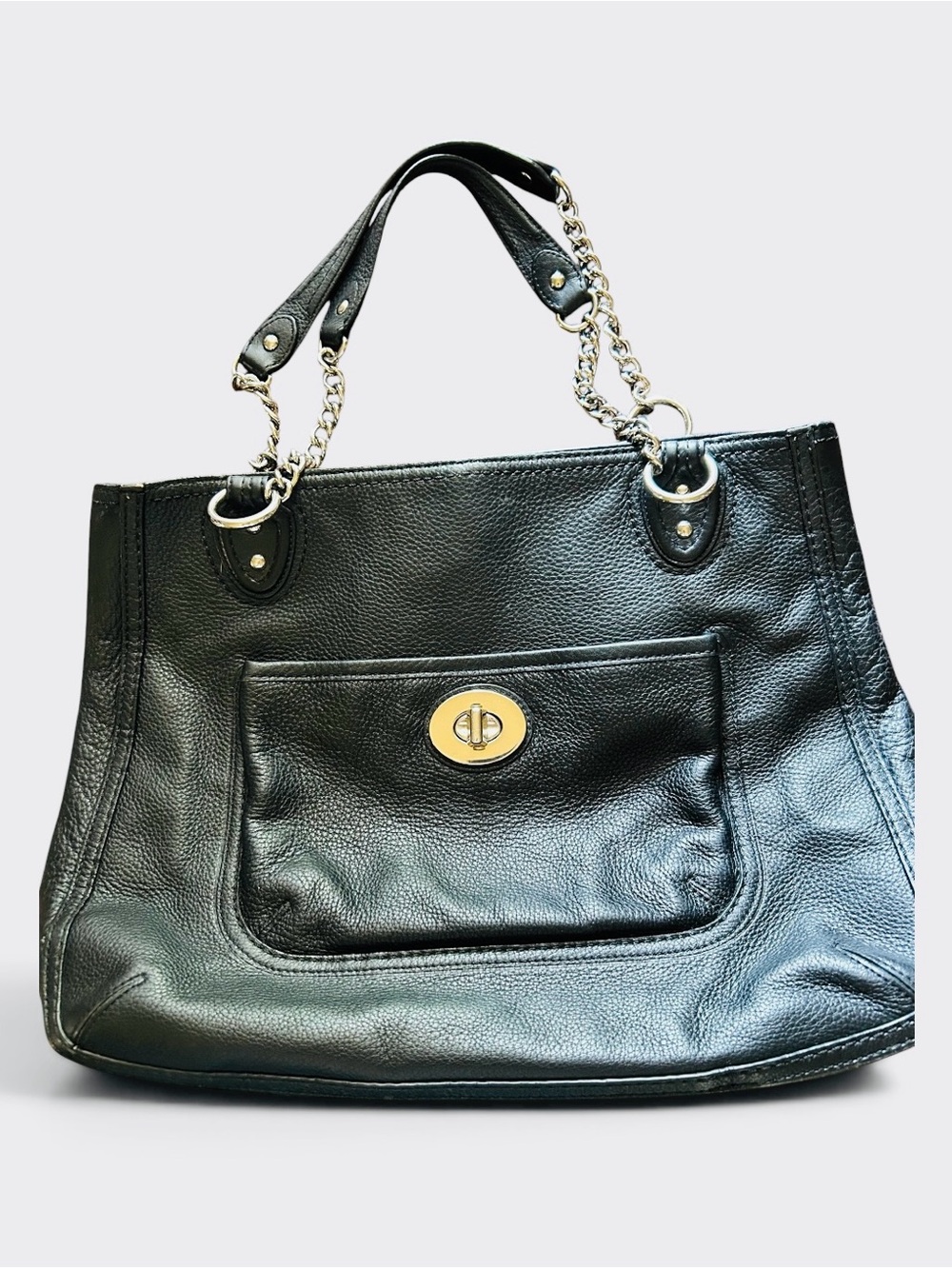 Coach Black Pebble Leather Shoulder Tote Bag Excellent # 24081